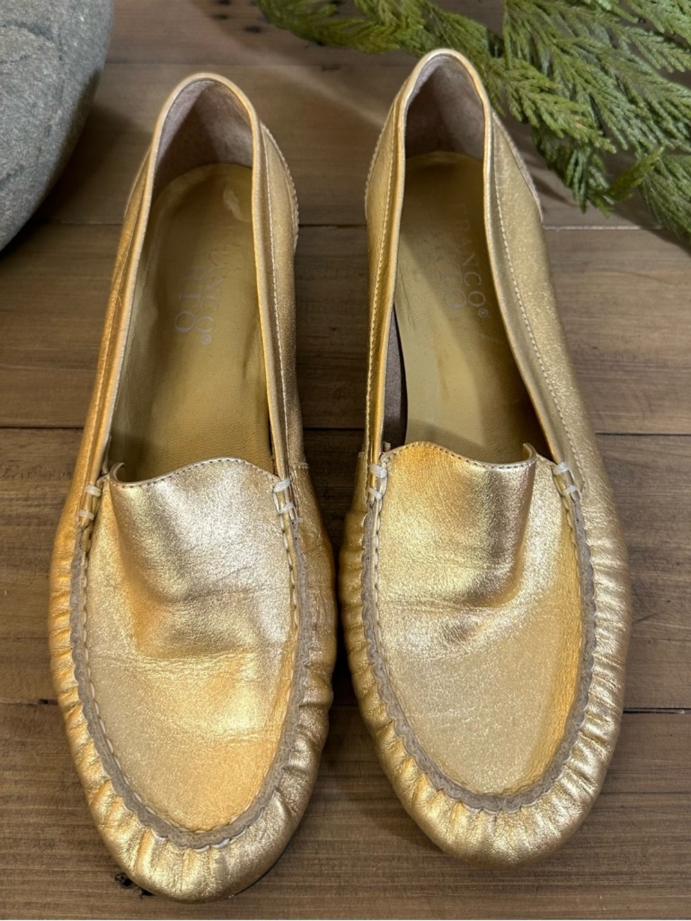 Franco Sarto Metallic Gold Leather Loafers